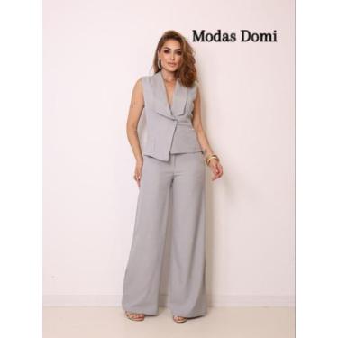 Imagem de Modas Domi- Conjunto Feminino Calça Pantalona e Colete com Detalhe de 