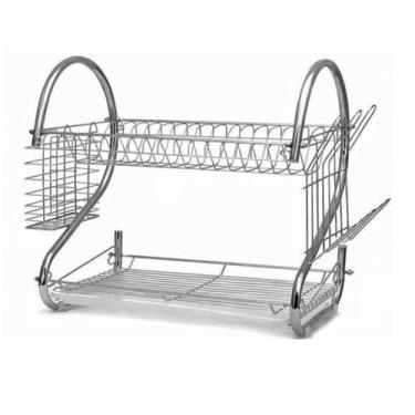 Imagem de Escorredor Louças Suporte Pratos 2 Andares Metal Cromado Porta Copos T