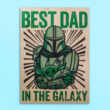 Imagem de Quadro Best Dad In The Galaxy Tpc Retangular 54,5x39CM em Madeira Compensado Naval para Decoração