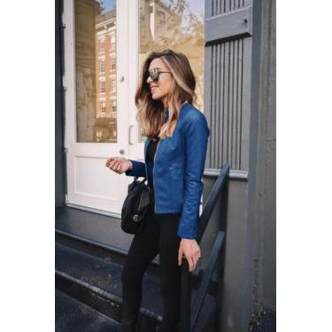 Imagem de Jaqueta Bomber Vintage Feminina Em Couro PU Com Zíper, Casaco Casual P