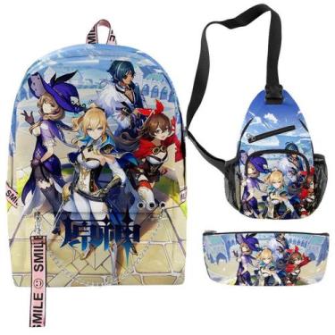 Imagem de Conjunto de mochilas Genshins Impacts Anime Satchel com impressão 3D p