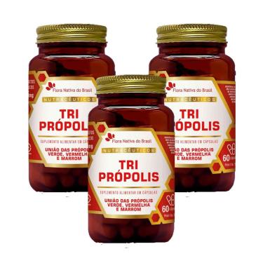 Imagem de Kit 3x Tri Própolis Vermelha Verde Marrom FNB 3x60 cps Flora-Unissex