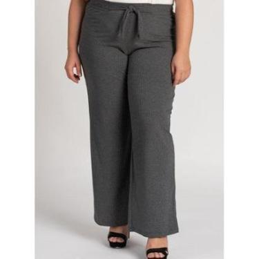 Imagem de Calça Feminina Plus Size Pantalona Canelado Cós Elástico Detalhe Amarração - Serena-Fem...