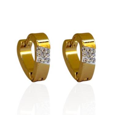 Imagem de Brinco Argola Coração Com Zircônia Aço Inoxidável Dourado - Kumbayá Jo