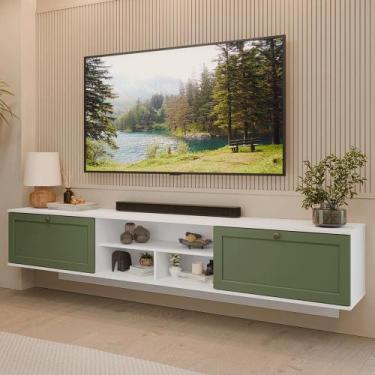 Imagem de Rack Suspenso para TV até 80 Polegadas 218 cm 2 Portas Branco/Verde Vi