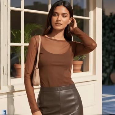 Imagem de Blusa Feminina Manga Longa Em Tule Flor De Lis, Cobre, G