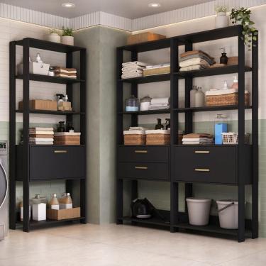 Imagem de Armário de Lavanderia Multiuso Modulado Mp5535 2 Portas 12 Prateleiras MDP 219cm Preto Multimóveis