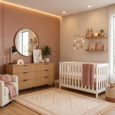 Imagem de Conjunto Quarto de Bebê Berço Convencional com Colchão + Cômoda MDP Espuma Incluso Branco Ditália Móveis 70CM