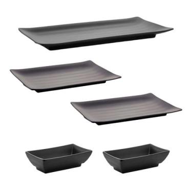 Imagem de Kit Jantar Japonês 5 Peças Melamina Preta Premium - Lyor