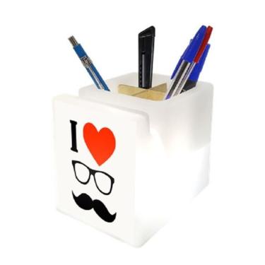 Imagem de Organizador de Mesa Pai Mustache Iluminado com LED Polietileno com 3 Pilhas LR44 Branco