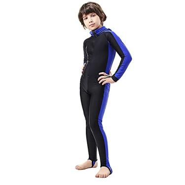 Imagem de Yajun Roupa de mergulho infantil peça única roupa de mergulho de nylon de mangas compridas esportes aquáticos proteção solar surf Snorkelling Suit azul, G (120