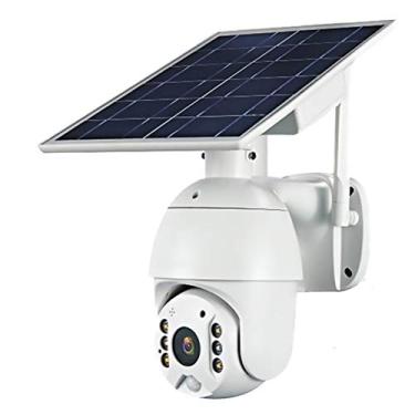 Imagem de Câmera de segurança PTZ externa com painel solar, câmera IP sem fio 1080P câmera panorâmica / título WiFi com visão noturna em cores, detecção de movimento por vídeo, áudio bidirecional