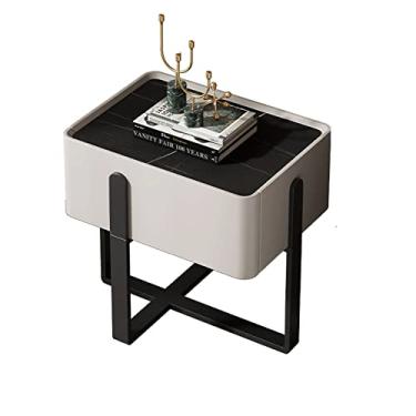 Imagem de Mesas laterais de cama leves de luxo mesa de cabeceira simples moderna mini armário de cabeceira quarto pequeno ardósia pequeno armário mesas de cabeceira para quarto (cor : branco 1)