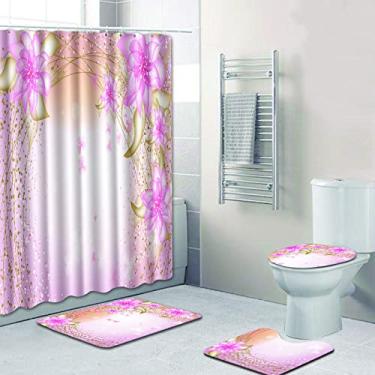 Imagem de 4pcs Barthroom Tapete Set Cortina de Chuveiro Impermeável e Conjunto de Tapete de Banho Tapete de Flor Tapete Higiênico Acessórios para decoração de casa Tapetes de quarto, 4147,45x75 45x 37.5 35x45