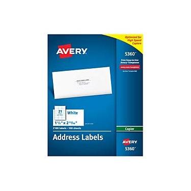 Imagem de Etiquetas de endereço permanentes da Copiadora Avery, 5360, 1 1/2 "x 2 13/16", branco, pacote de 2.100