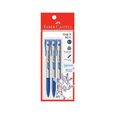 Imagem de Faber-Castell Pacote de 3 canetas esferográficas ergonômicas Grip X (0,7 mm – azul) barril triangular, escrita sem fadiga, super suave