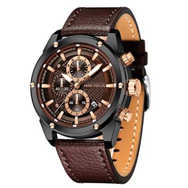 Imagem de Relógio de pulso masculino casual de negócios (multifunções/à prova d'água/luminoso/calendário) pulseira de couro para homens, Marrom