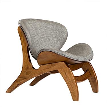 Imagem de Poltrona Estofada Decorativa Pérola 76 x 72 Cm Madeira Maciça Imbuia Linho Cinza L55 - RMI