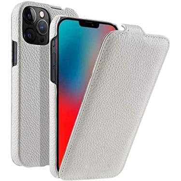 Imagem de HAODEE Capa de telefone fólio vertical com padrão lichia para Apple iPhone 12 Pro (2020) capa à prova de choque de couro genuíno de 6,1 polegadas [proteção de tela e câmera] (cor: branco)