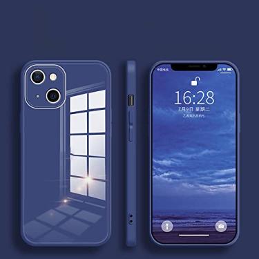 Imagem de Capa de telefone de vidro temperado quadrado de luxo para iphone 13 11 12 pro max mini xs xr x 7 8 plus se 2020 capa dura de silicone, azul marinho, para 13 mini