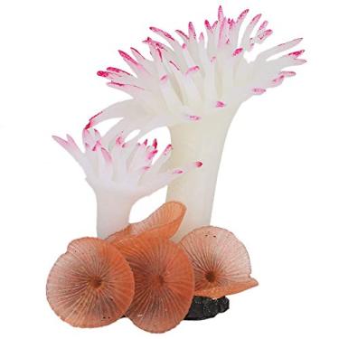 Imagem de ViaGasaFamido Ornamento de coral de aquário, silicone de cor brilhante para aquário, simulação de elástico completo, tanques de peixes de coral, fundo do mar, decoração de paisagem de planta de corpo macio (branco)