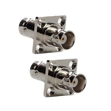 Imagem de TLS.eagle Adaptador BNC fêmea para fêmea adaptador de flange BNC com 4 furos montagem no painel BNC conector coaxial reto RF adaptadores coaxiais pacote com 2