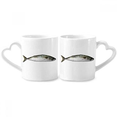 Imagem de Conjunto de canecas de porcelana para casais, pretas, longas atividades de peixes oceânicos com alça de coração