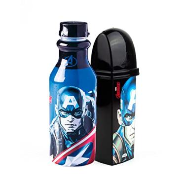 Imagem de Kit Escolar Garrafa de Água Infantil 500 ML e Porta Escova de Dente Infantil Plasutil COR:Capitão América