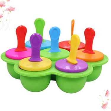 Imagem de Moldes de gelo, 7 furos, moldes de picolé, moldes de gelo, fácil de liberar, moldes de sorvete reutilizáveis para escritório em casa (amarelo), Verde, 16Ã—8CM