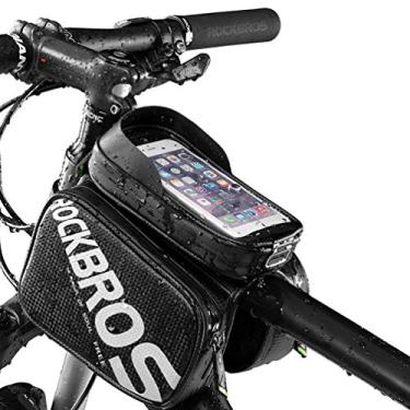 Imagem de Bolsa de telefone para bicicleta RockBros à prova d'água, bolsa tubular para bicicleta de montanha, moldura frontal, bolsa, panela, tela sensível ao toque, compatível com iPhone XR