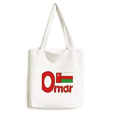 Imagem de Bolsa de lona com estampa verde vermelha bandeira nacional Omã bolsa de compras casual bolsa de mão