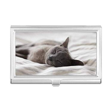 Imagem de Carteira de bolso com foto de gato cinza fofa, porta-cartões