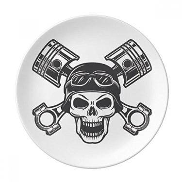Imagem de Esqueleto Luzes de Motocicleta Placa Padrão Decorativa Porcelana Salver Prato de Jantar