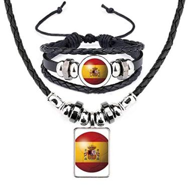 Imagem de Conjunto de joias de pulseira de couro com bandeira nacional de futebol americano da Espanha