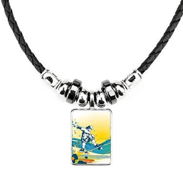 Imagem de DIYthinker Colar esportivo com ilustração colorida para skate de bijuteria com pingente de corda de couro