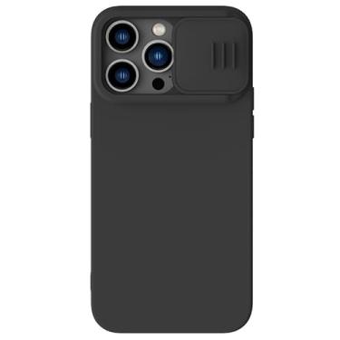 Imagem de PuRoxx Capa fina para iPhone 15 Pro Max/15 Plus/15 Pro/15, capa de lente de câmera deslizante, capa de silicone líquido, antiderrapante, anti-impressão digital, capa de telefone com proteção contra quedas, preta, 15Pro