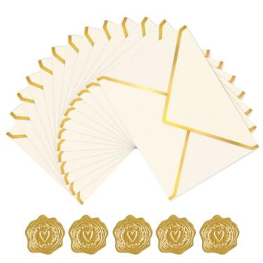 Imagem de AVERZELLA Pacote com 60 envelopes dourados 5 x 7 a granel 250 g perolado envelope A7 para convites envelope de correspondência com borda dourada, envelopes A6 4x6 para cartões de chá de bebê de
