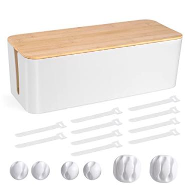 Imagem de Caixa de gerenciamento de cabos – Caixa organizadora de cabos grande estilo madeira para esconder fios e tiras de energia | Caixa organizadora de cabos de computador de mesa | Material ABS seguro |