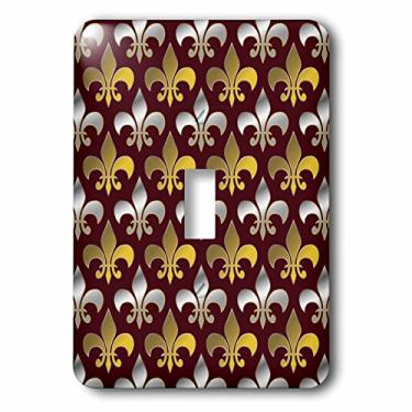 Imagem de 3dRose lsp_171860_1 Interruptor de alternância de fundo vermelho com estampa de flor de lis colorida dourada e prata, multicolorido