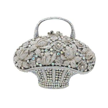 Imagem de DJBM Bolsa feminina vintage de cristal para noite, bolsa de mão floral com strass, bolsa noturna para festa de casamento, formatura, Prata