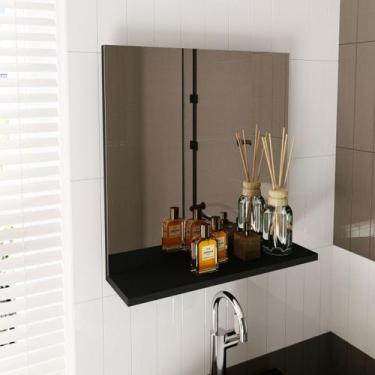 Imagem de Espelho para Banheiro com Prateleira 45x46cm Preto Tecno Mobili