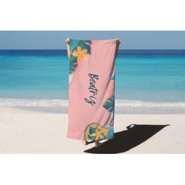 Imagem de Toalha de Banho Verão Praia Fundo Rosa Personalizado Nome Beatriz - De