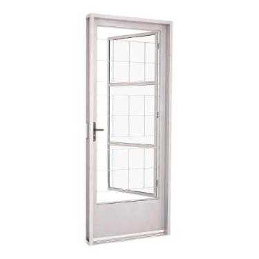 Imagem de Porta Social de Giro Grade Quadriculada em Aço 217 x 87 x 8 cm Direita