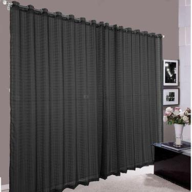 Imagem de cortina pra sala grande voal quadriculado preto 6,00x2,80 - B.F CONFEC