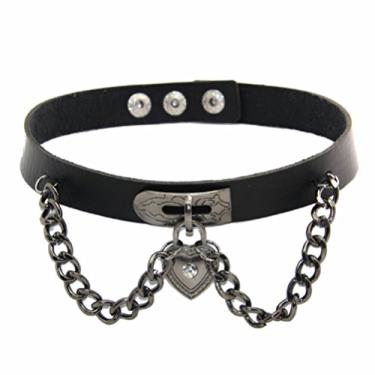 Imagem de Gargantilha Blowin Vintage Sexy Gola Punk Rock Gótica Emo Coração Couro Preto