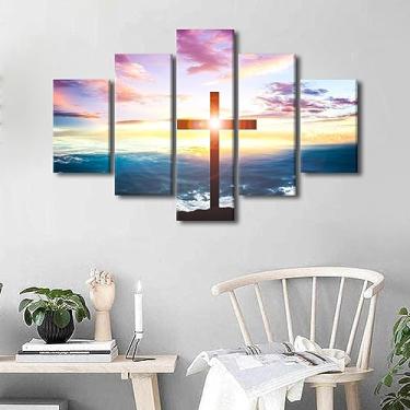Imagem de Decorações de parede para sala de estar Cruz de Deus quadros de parede arte moderna para paredes 5 peças arte de parede impressões em tela arte de parede arte emoldurada decoração de parede tela arte