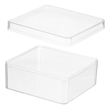Imagem de PATIKIL Caixa de acrílico com tampa 13 cm x 12 cm x 6 cm, caixas de acrílico transparente organizador de armazenamento de recipientes de cubo quadrado de plástico para exibição de joias pequenas de