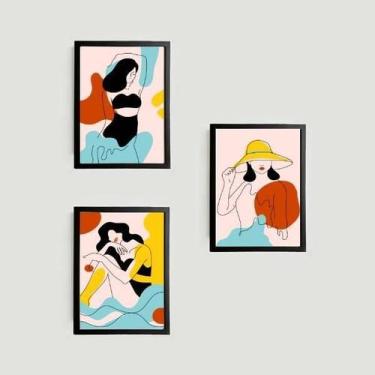 Imagem de Kit 3 Quadros Mulheres Vamos A La Playa 45X34 Vidro Preta - Quadros On