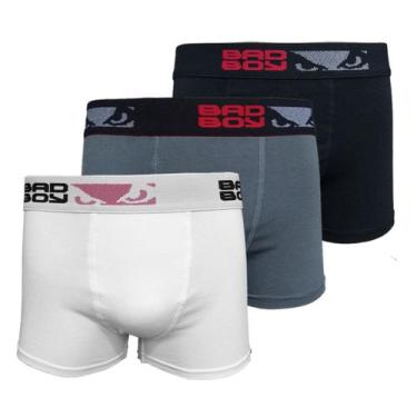 Imagem de Kit c/3 Cuecas Boxer Bad Boy Cotton - 7605 - BadBoy, Bca, Pta, Cza, G