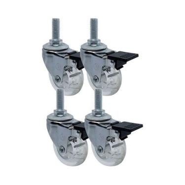 Imagem de Kit 4 un roda rodízio giratório rosca freio gel 3 pol 75mm - AJAX